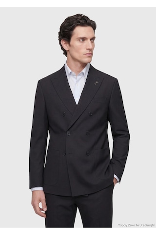 Ramsey Siyah Düz Relaxed Fit %100 Yün Takım Elbise