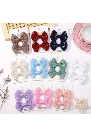 Willowhaven Off White 2li Parıltılı Kurdele Saç Tokası Kız Çocukları İçin Günlük Kullanım Açık Krem