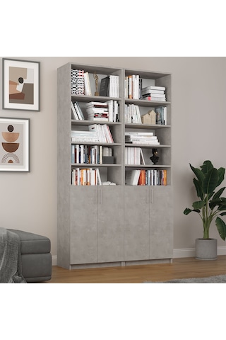 Asra Trend K-45 %100 MDF 120 cm 2 Modüllü Kapaklı Kitaplık Raflı Kütüphane Retro Taş