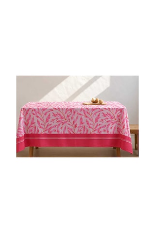 Pembe Yaprak Desenli Masa Örtüsü 150x150 Cm Leke Tutmaz Su Geçirmez Inox