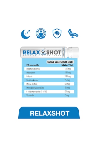 Relaxshot Valerian, 5-htp, Passiflora, Magnezyum Ve B6 Vitamini İçeren Gıda Takviyesi 2x7 Shot