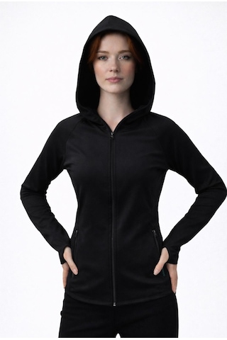 Axxel Kadın Siyah Şardonlu Dalgıç Sweatshirt Kapüşonlu-w1161