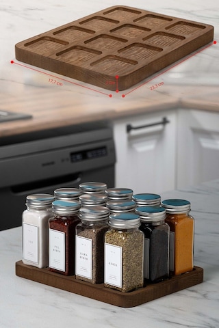 12'li Cam Baharatlık Takımı Gümüş Kapak Beyaz Etiket Ahşap Stand Baharatlık Seti-mh01slvr12 Beyaz - Şeffaf