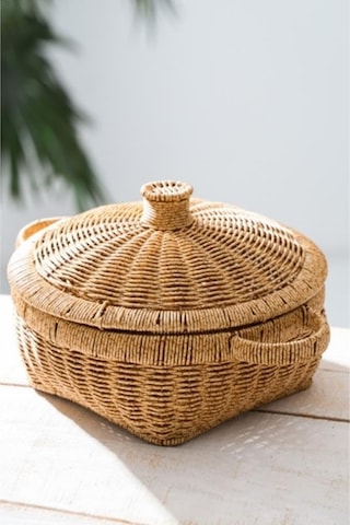 Rattan Hasır Kapaklı C Ok Amac Lı Depolama Mutfak Banyo Sepeti 28.5 Cm - Kahverengi Diğer