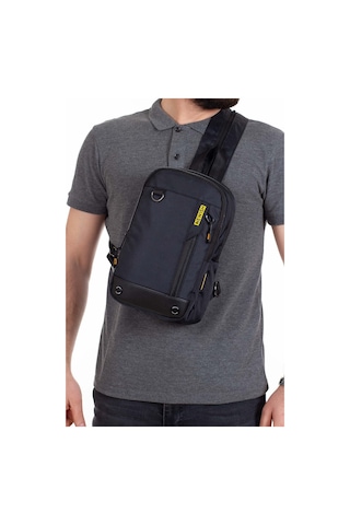 Newish Polo Erkek Kumaş Çapraz Göğüs Ve Omuz Çantası New158 - Siyah - Sarı