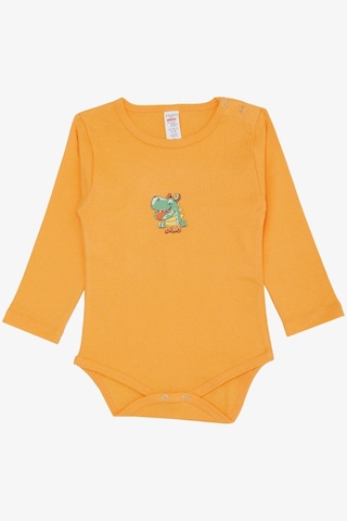 Breeze Erkek Bebek Çıtçıtlı Zıbın Body Mutlu Dinozor Baskılı 9 Ay-3 Yaş, Somon Somon