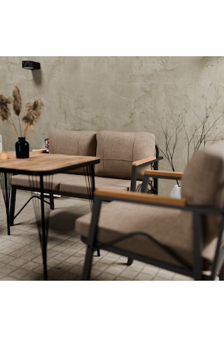Mb Garden Furnıture Simetri Model, Balkon, Bahçe, Cafe, Metal Koltuk Takımı,bahçe Takımı,çay Seti, 2+1+1+masalı Süngerli Cappuccino