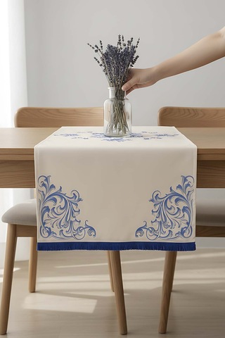 Elysian Blue Keten Runner 45x140 Cm Çok Renkli
