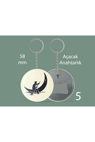 58 Mm Buton Açacaklı Anahtarlık Yuvarlak Baskılı Anahtarlık Ay Sandallı Adam Çok Renkli