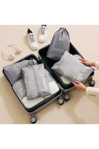 Fortunelane 6'lı Seyahat Giyim Çantası Seti - Gri Ev/seyahat - Kolay Organize Edici Çanta Gri