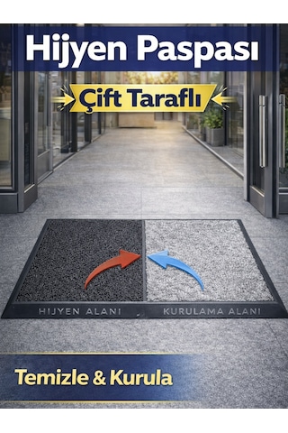 Beylini Çift Taraflı Dezenfektan Hijyen Paspası Kapı Ev Ofis Giriş Kıvırcık Paspas Kurulama Kaydırmaz 40x80 Cm Gri