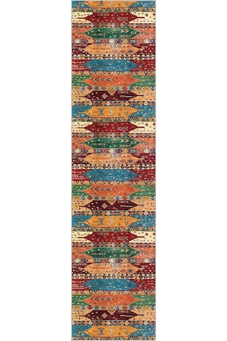 Viva Home Kilim Etnik Desenli Kaymaz Taban Mutfak Hol Antre Kesme Özel Ölçülü Rulo Yolluk Ar1086, Çok Renkli, 60 X