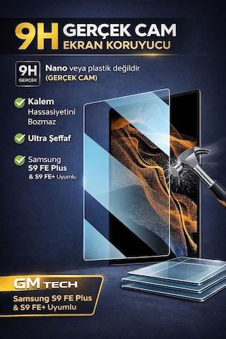 Samsung Tab S9 Fe Plus + Için Tamperli Ekran Koruyucu Kalemle Uyumlu Kırılmaz Cam