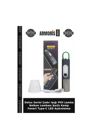 Delux Serisi Çadır Işığı Pilli Lamba Balkon Lambası Şarjlı Kamp Feneri Type-c Led Aydınlatma