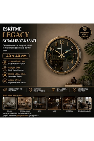 Eskitme Legacy Aynalı 40 X 40 Cm Duvar Saati