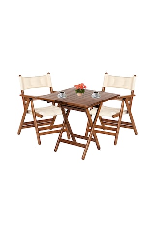 Marmaris Minderli Ahşap Bahçe Balkon Seti: 60X60 Masa +2 Sandalye Beyaz