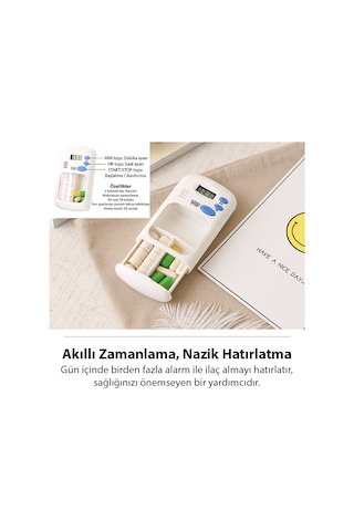 Ezere Elektronik Akıllı Zamanlayıcılı Taşınabilir Hap İlaç Kutusu - Bpa İçermez Beyaz