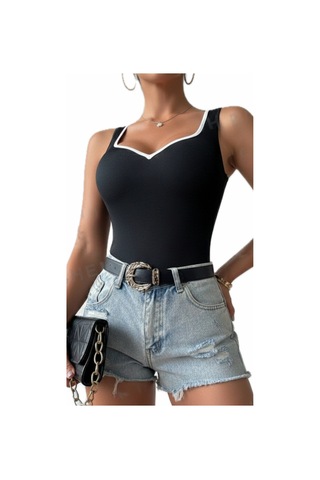 Novalook Kalp Yaka Siyah Garni Detaylı Bluz Siyah - 846989667 Siyah