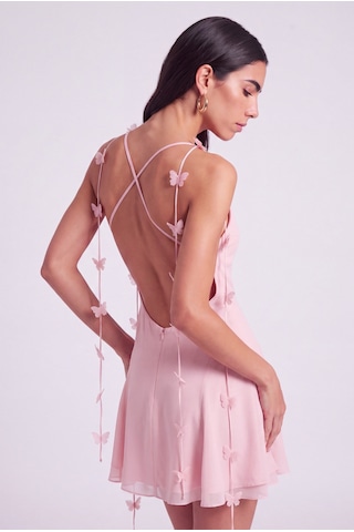 Holly Lolly Çiçek Askılı Şifon Mini Melanie Elbise Pembe