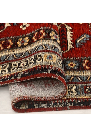 Oknar Nostaljik Kırmızı Robot Süpürge Uyumlu Oturma Odası Salon Saçaklı Kilim Dokulu Kolay Temizlenebilir Hali