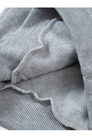 Hırsch Gri Kadın Oversize Basic Kapüşonlu Lastikli Milano Italy Baskılı Pamuklu Eşofman Takımı Gri