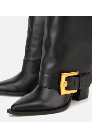 Hotiç Kadın Deri Siyah Pantolon Görünümlü Gold Tokalı Kalın Topuklu Bot 01boh315280a100 01boh315280a100 Siyah