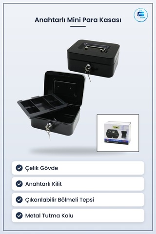 Çelik Para Kasası Küçük Boy Anahtarlı Kilitli Mini Kasa Bozuk Mad