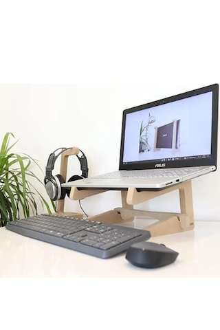 Ahşap Laptop Standı - 13" - 14" Boyutlarındaki Laptoplar Ile Uyumlu - Laptop Yükseltici