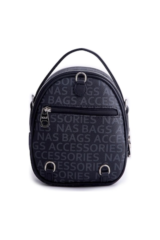 Nas Bag Mini Kadın Sırt ,el Ve Omuz Çantası Dönüştürülebilir Tasarım Siyah Yazılı En:17cm Boy :22cm Çok Renkli