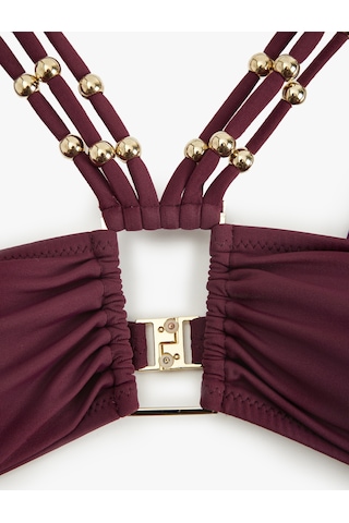 Koton Pencere Detaylı Çapraz Askılı Boncuklu Bikini Üstü Bordo 5sak10207mm Bordo