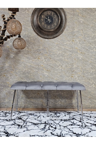 Zafir Metal Krom Tel Ayaklı 100 Cm Puf Bench - Puf - Bench - Oturak - Mutfak Oturağı - Antre Oturağı Gri
