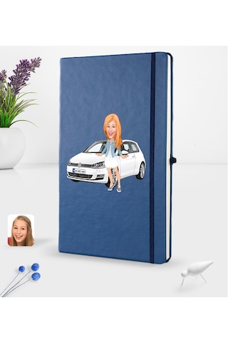 Kişiye Özel Plakalı Kadın Volkswagen Golf Karikatürlü Lacivert Te N11.1747
