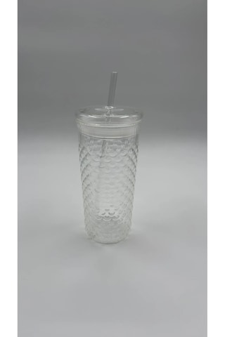 Squama 650 Ml Cam Kapaklı Borosilikat Kahve Bardağı Pipetli Soğuk & Sıcak İçecek Bardağı Şeffaf