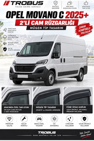 Opel Movano Minibüs / Panelvan 2026 Mügen Cam Rüzgarlığı 2'li
