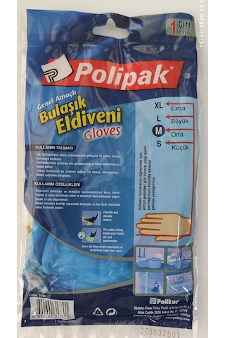 Polipak Bulaşık Eldiveni Gloves M Boy 8-8,5 Mavi