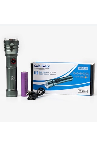 Gold Police Gp-216 Tg Led Ultra Hafif Mıknatıslı Şarjlı El Feneri Gümüş