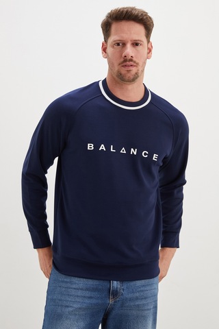 Fullamoda Balance Baskılı Garnili Modal Sweatshirt Lacivert