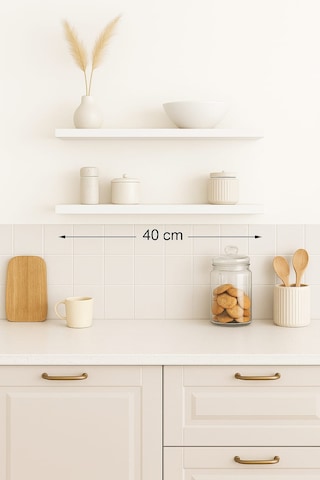 Yankı-BYEG 2li 40 cm Mat Beyaz Mdf Duvar Rafı Gizli Bağlantı Kitaplık