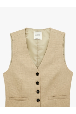 Koton Regular Fit Cepli V Yaka Blazer Yelek Haki 6sak20041uw Haki