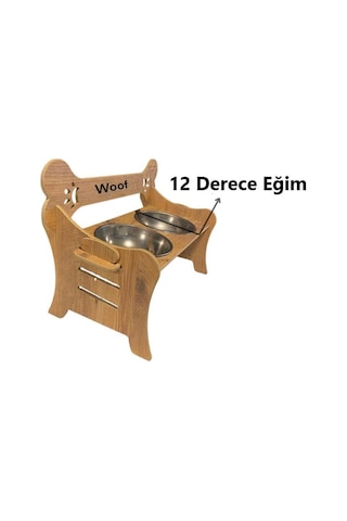 Realwood Özel İsim Baskılı Ahşap Kademeli Eğimli Çelik Kedi Köpek Mama Su Kabı 1 L