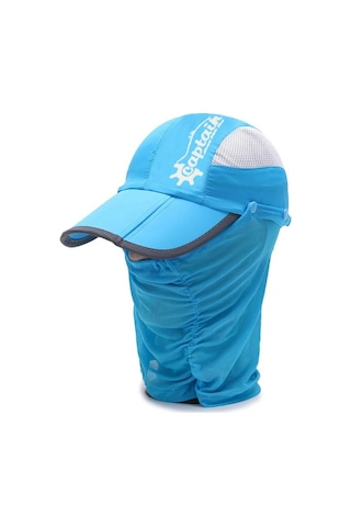 Captain Fisherman Style Cap Jf-07 Katlanır Fileli Şapka + Çıkarılabilir Yüz Koruma Açık Mavi
