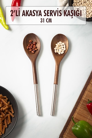 Akasya 2 Li Servis Kaşığı & Sunum Kaşığı & Salata Servis Seti &