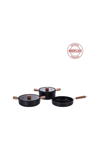 Neoflam Bien Black 5 Parça Indüksiyonlu Tencere Tava Seti, Akasya Ağacı Sap Ve Kulplu