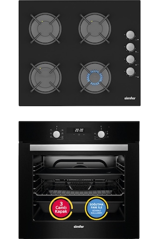 Simfer 8 Fonksiyon Power Turbo Siyah 2'li Ankastre Set (7327 Fırın + 3500 Ocak)