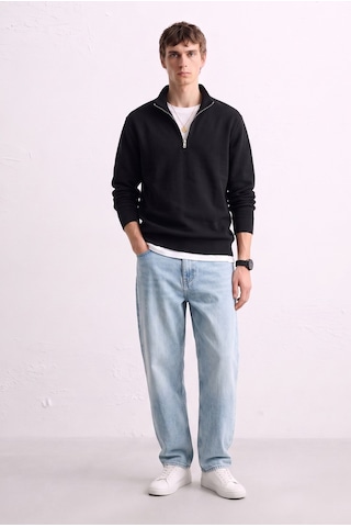 Barrels And Oıl Erkek Yarım Fermuarlı Dik Yaka Sweatshirt - Siyah Siyah