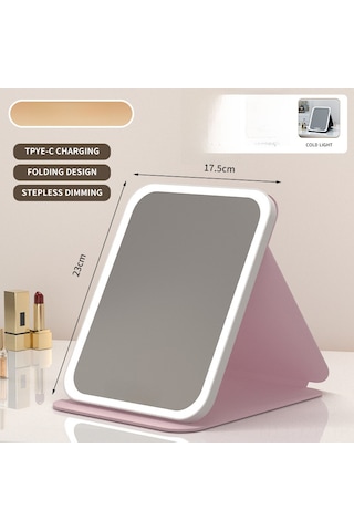 Geeroyoo Usb Şarjlı Led Makyaj Aynası - Üç Renk Işık, Dokunmatik Dimmer, Folding Tasarım, Taşınabilir, Yüksek Kaliteli Cam - Pembe Büyük Boy Pembe Büyük Şarjlı Üç Renkli Işık Hd Ayna Dokunmatik Ayarlı - Doğal Işık