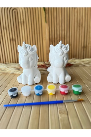 Taş Boyama Seti 10 Cm Unicorn Figürlü 2 Li Çocuk Boyama Aktivite Seti - Hediyelik