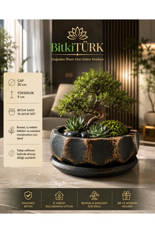 Dekoratif Beton Saksı Ve Altlık Seti 20 Cm El Yapımı Bonsai Saksısı Sukulent Saksısı İç Mekan Çiçek Saksısı 1