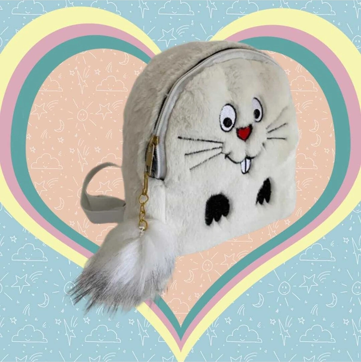 Tezzgelsin Tavşan Peluş Çocuk Sırt Çantası Çocuk Çantası Beyaz