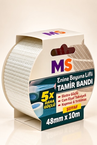 Enine Boyuna Lifli Şeffaf Tamir Bandı 48mm X 10 Metre 5 Kat Daha Güçlü Metal Plastik Yırtılmaz Bantı